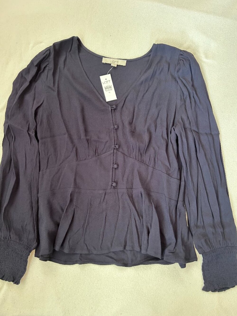LOFT Button-Front Peplum Blouse | Women's Size 12 | NWT | Black